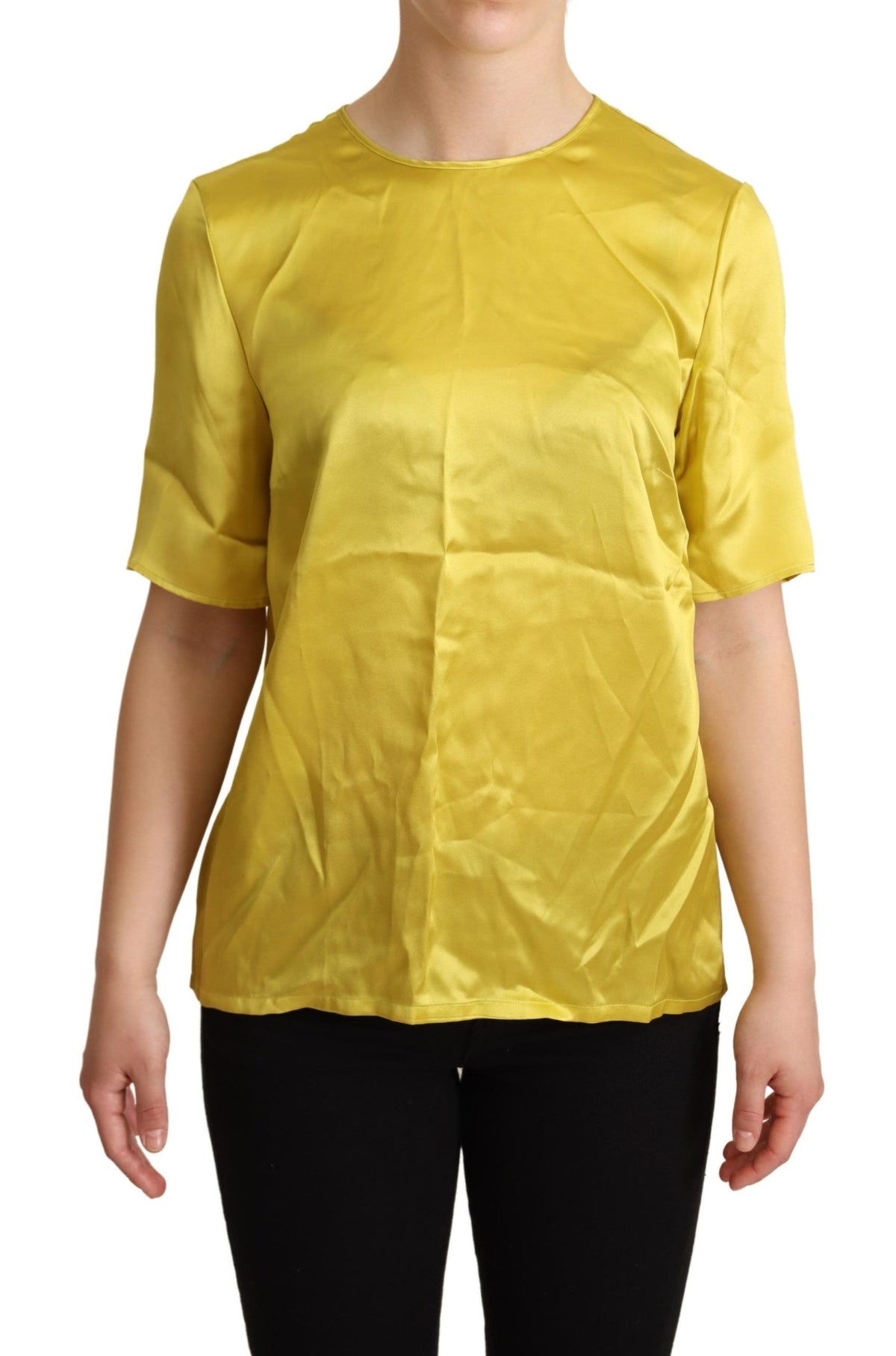 Dolce & Gabbana Gelbe Seidenbluse mit kurzen Ärmeln T-shirt