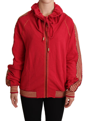 John Galliano Rote Jacke mit Reißverschluss Sweatshirt mit Kapuze Pullover