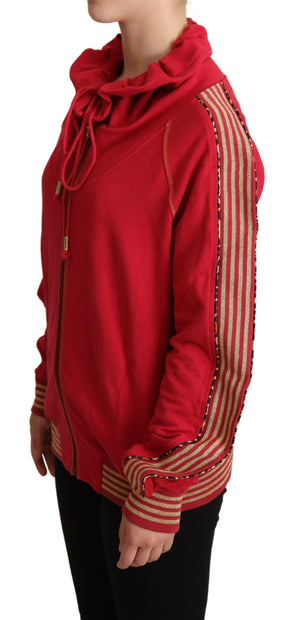 John Galliano Rote Jacke mit Reißverschluss Sweatshirt mit Kapuze Pullover