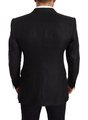 Dolce & Gabbana Schwarzer Leinenmantel Slim Fit Jacke Blazer
