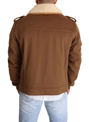 Dolce & Gabbana Brauner doppelreihiger Shearling-Mantel Jacke