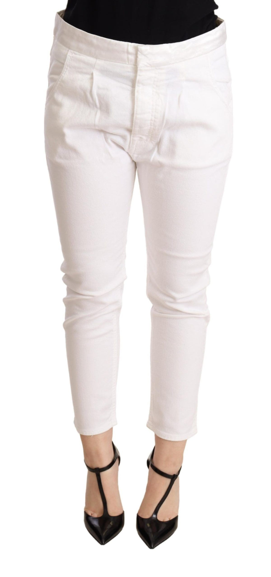 CYCLE Weiße Mid Waist Slim Fit Skinny Cotton Stretch Hose
