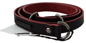 Costume National Schwarzer roter Skinny-Ledergürtel mit Logo