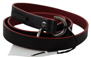 Costume National Schwarzer roter Skinny-Ledergürtel mit Logo
