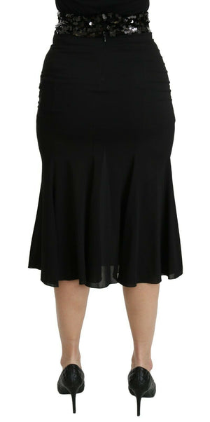 Dolce & Gabbana Schwarzer Meerjungfrauen-Midi-Seidenrock mit hoher Taille