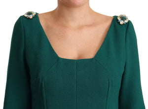 Dolce & Gabbana Grünes Midikleid aus Stretch-Krepp mit Kristall