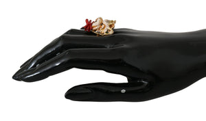Dolce & Gabbana Beige Hund Haustier Branding Accessoire Gold Messing Harz Ring