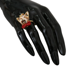 Dolce & Gabbana Beige Hund Haustier Branding Accessoire Gold Messing Harz Ring