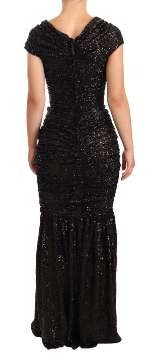 Dolce & Gabbana Schwarzes paillettenbesetztes Kleid mit offenen Schultern