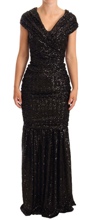 Dolce & Gabbana Schwarzes paillettenbesetztes Kleid mit offenen Schultern