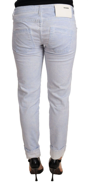 Acht Hellblaue Baumwolle Folded Hem Denim Skinny Damen Hosenjeans