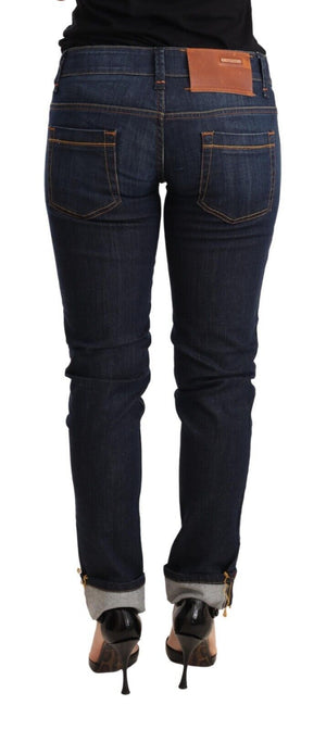 Acht Blaue gewaschene Baumwolle mit niedriger Taille Skinny Denim Damen Hosenjeans