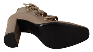 MY TWIN Braun Leder Block Absätze Multi Schnalle Pumps Schuhe