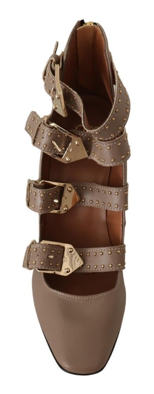 MY TWIN Braun Leder Block Absätze Multi Schnalle Pumps Schuhe