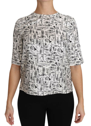 Dolce & Gabbana Weiße Bluse mit Musikinstrumenten-Druck