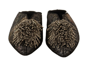 Paola D'Arcano Gold Jacquard Leder verschönert Slip On Schuhe