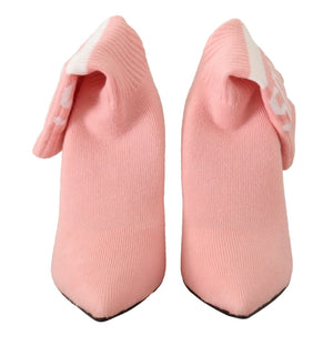 GCDS Rosa Wildleder Logo Socken Block Heel Stiefelette Schuhe