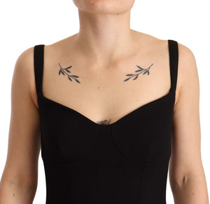 Dolce & Gabbana Schwarzes ausgestelltes Stretch-Scheidenkleid aus Wolle
