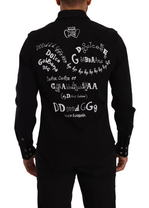 Dolce & Gabbana Schwarzes Slim Cotton Denim Stretch Hemd
