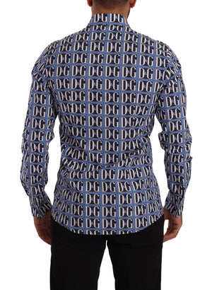 Dolce & Gabbana Blaues Logo Mania Slim Fit Baumwollhemd
