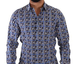 Dolce & Gabbana Blaues Logo Mania Slim Fit Baumwollhemd