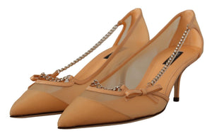 Dolce & Gabbana Pfirsich Mesh Leder Ketten Heels Pumps Schuhe