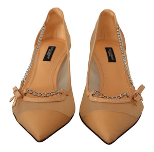 Dolce & Gabbana Pfirsich Mesh Leder Ketten Heels Pumps Schuhe