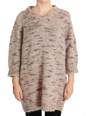 PINK MEMORIES Beigefarbener Strickpullover aus Wollmischung in Übergröße