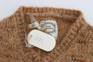 PINK MEMORIES Brauner Wollmischung gestrickter Pullover in Übergröße