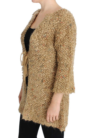 PINK MEMORIES Beigefarbener Pullover mit Cape aus Wollmischung