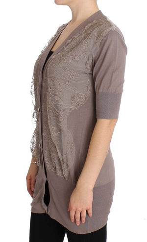 PINK MEMORIES Lila Strickjacke aus Baumwolle mit Spitze