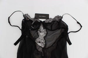 Dolce & Gabbana Schwarzes Seiden-Spitzen-Babydoll-Dessous-Top