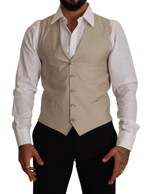 Dolce & Gabbana Beige Baumwolle Seide Slim Fit Weste Weste