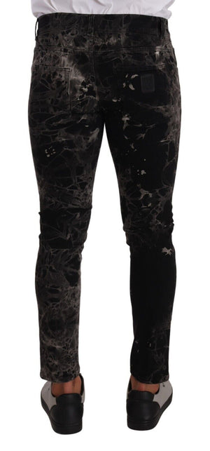 Dolce & Gabbana Schwarz gemusterte Skinny Slim Fit Jeans