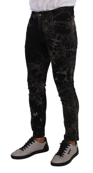 Dolce & Gabbana Schwarz gemusterte Skinny Slim Fit Jeans