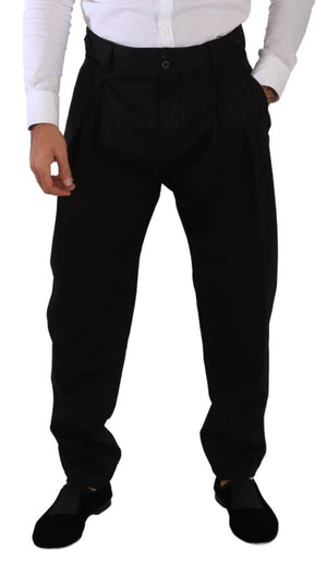 Dolce & Gabbana Schwarze Baumwolle Hohe Taille Männer Hose Kleid Hose