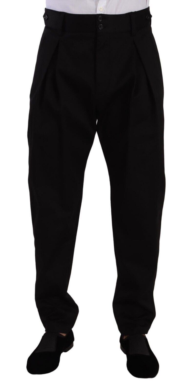 Dolce & Gabbana Schwarze Baumwolle Hohe Taille Männer Hose Kleid Hose