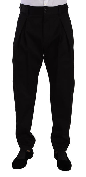 Dolce & Gabbana Schwarze Baumwolle Hohe Taille Männer Hose Kleid Hose