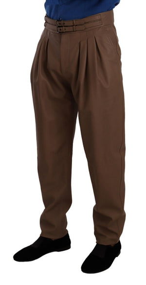 Dolce & Gabbana Braune, taillierte Lederhose mit hoher Taille