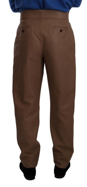 Dolce & Gabbana Braune, taillierte Lederhose mit hoher Taille