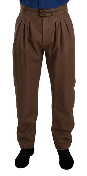 Dolce & Gabbana Braune, taillierte Lederhose mit hoher Taille