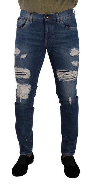 Dolce & Gabbana Blaue Waschung Baumwolle Stretch Slim Fit Denim Jeans