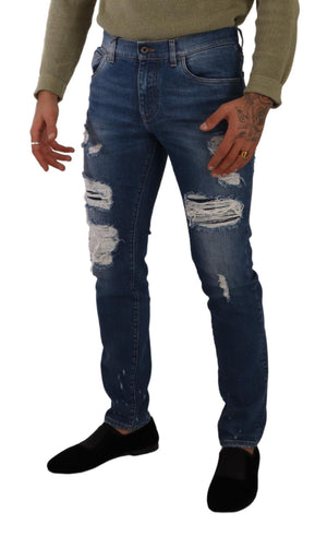 Dolce & Gabbana Blaue Waschung Baumwolle Stretch Slim Fit Denim Jeans
