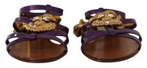 Dolce & Gabbana Lila Leder Devotion Flats Sandalen Schuhe