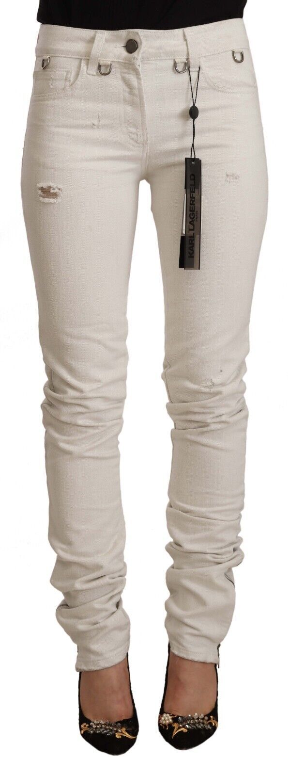 Karl Lagerfeld Weiße Slim Fit Jeans aus Baumwoll-Denim mit mittlerer Taille
