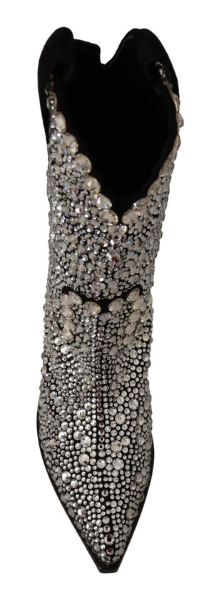 Dolce & Gabbana Schwarzes Wildleder Strass Kristall Cowgirl Stiefel