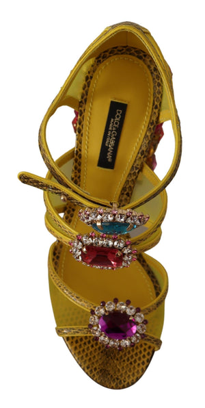 Dolce & Gabbana Gelbe Leder Kristall Ayers Sandalen Schuhe