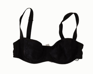 Dolce & Gabbana Schwarzer Balconette-BH aus Satin-Spitze mit Tupfen