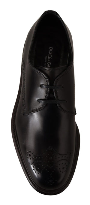 Dolce & Gabbana Schwarzes Leder Kleid Formelle Derby Schuhe