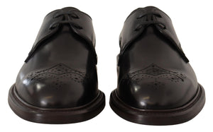Dolce & Gabbana Schwarzes Leder Kleid Formelle Derby Schuhe